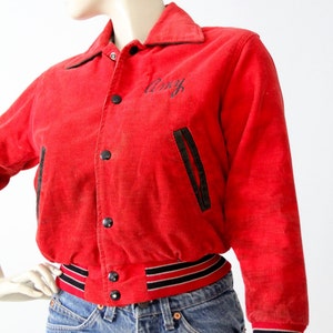 1980s soccer jacket, vintage red corduroy coat, school sport jacket image 4