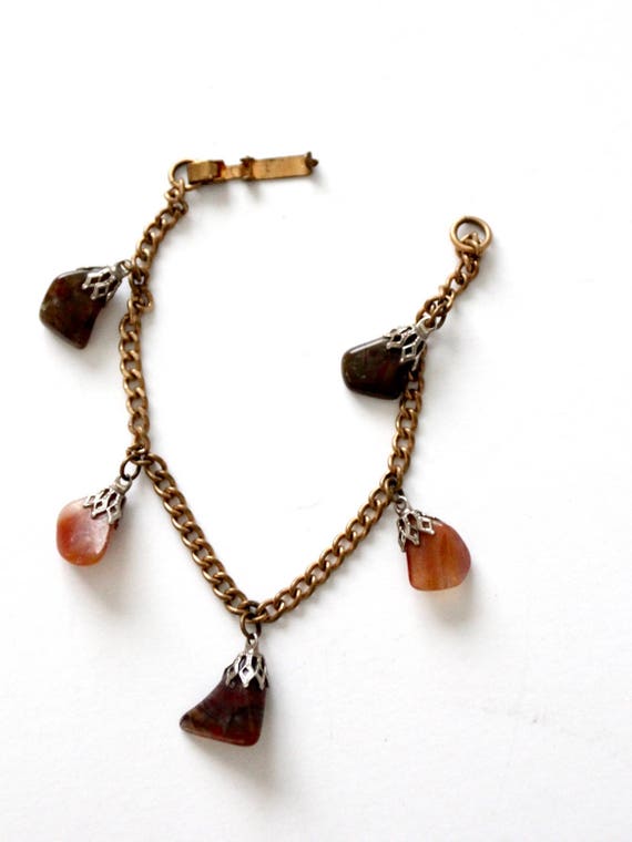 vintage stone charm bracelet, linked chain agate … - image 6