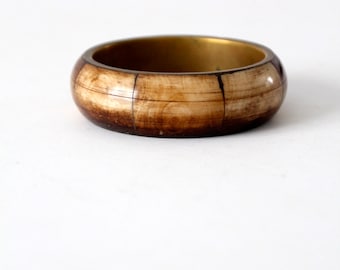 vintage bone & brass bangle, boho jewelry