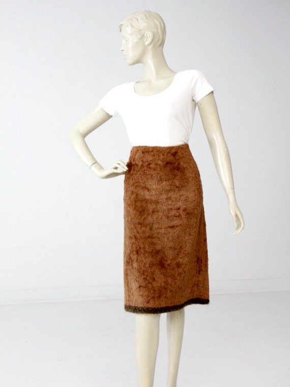 vintage faux fur skirt, brown fitted skirt