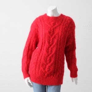vintage cable knit hairy mohair long red sweater