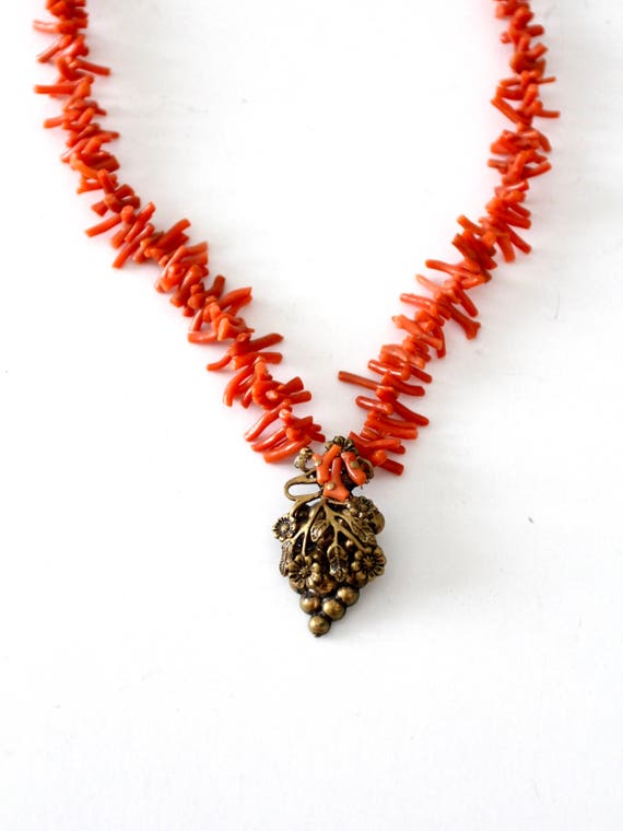 vintage Edwardian branch coral and bronze jewelry… - image 5