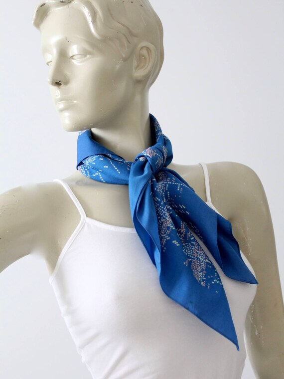 vintage scarf, blue hair scarf, printed summer sca