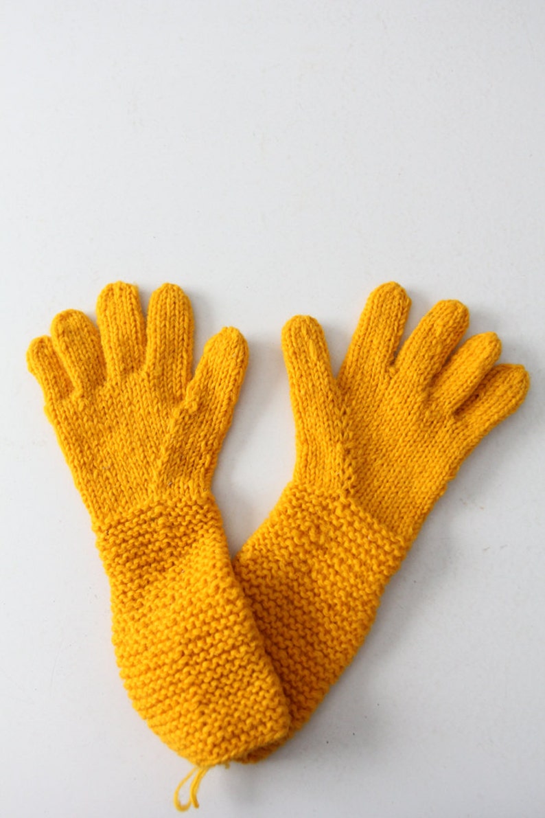 Vintage hand shops knit gloves, yellow knitwear, long knit glove