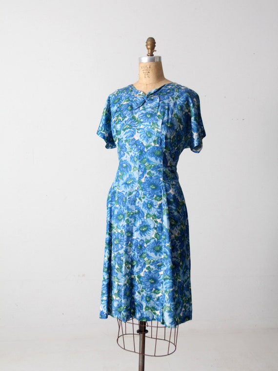 vintage 50s blue floral dress - image 3