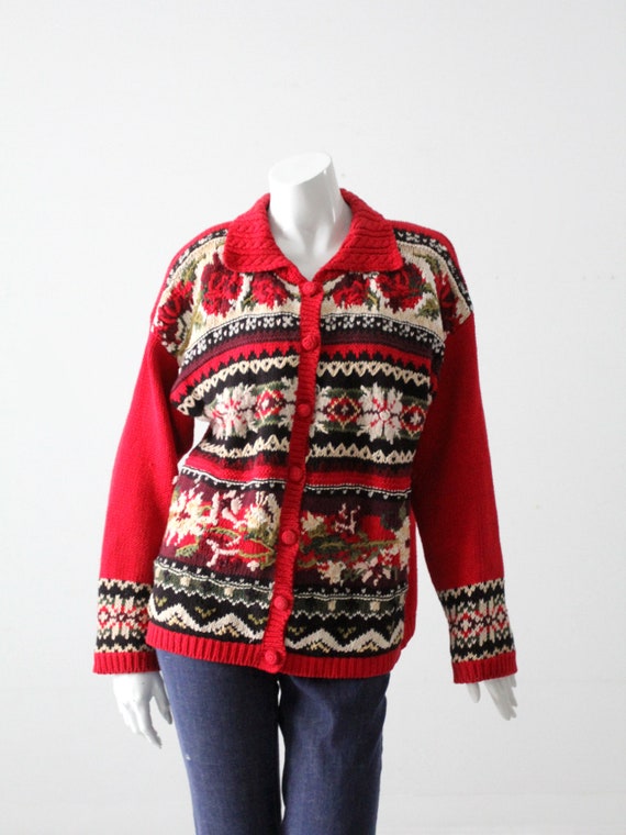 vintage 90s Christmas sweater, red holiday knit ca