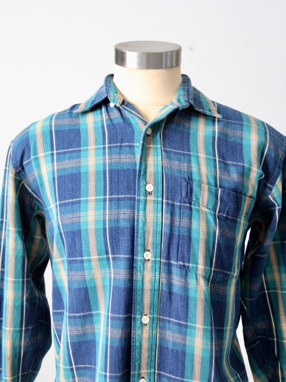 vintage plaid shirt, blue cotton button up - image 4