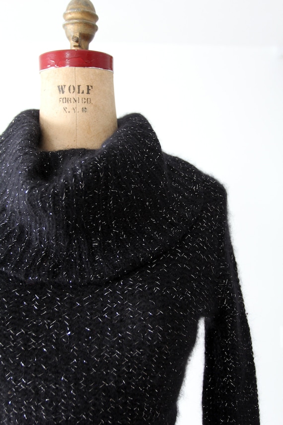 vintage angora cowl neck sweater, black with meta… - image 3
