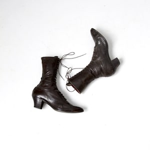 Victorian leather boots, antique brown leather women's lace up boots