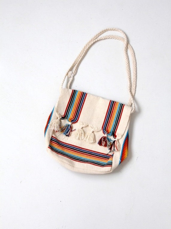 1980s striped woven cotton shoulder bag, vintage b