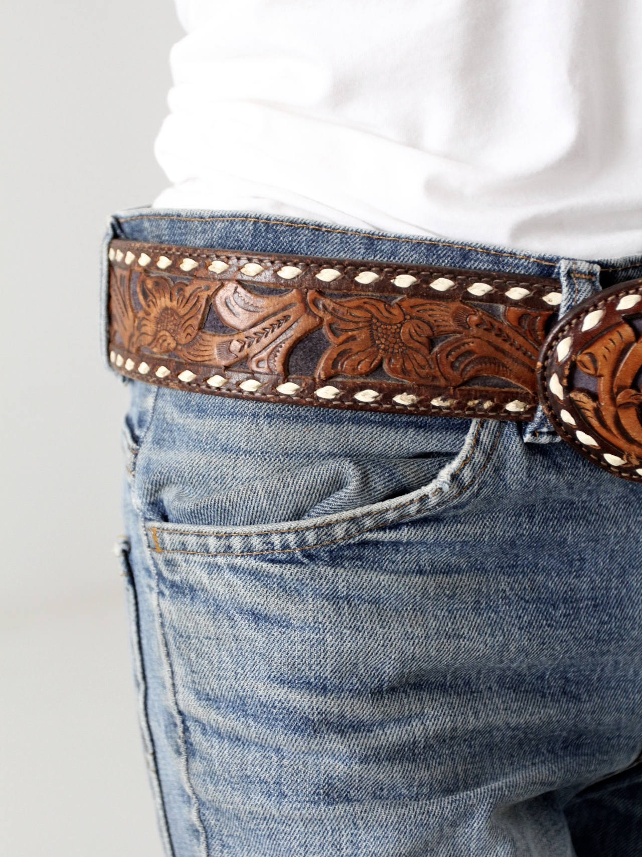 Vintage Name Belt, Western Tooled Leather Belt With Leather Buckle