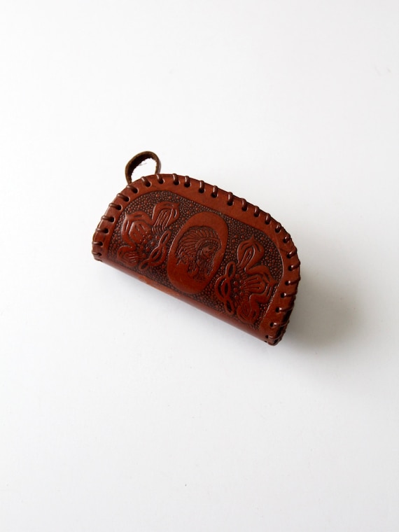 vintage tooled leather coin pouch - image 1