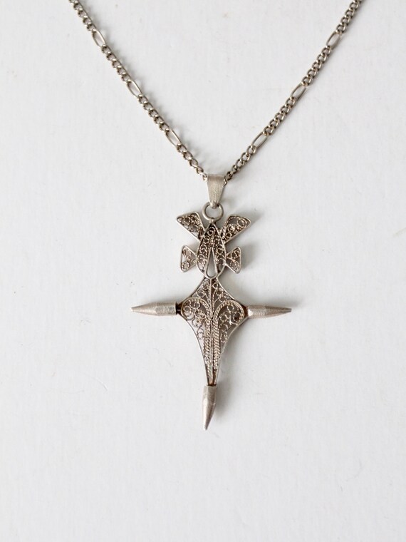 vintage filigree cross pendant necklace - image 4