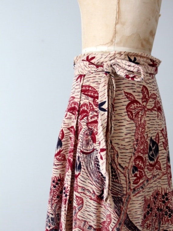 1970s vintage boho bird print cotton wrap skirt - image 5