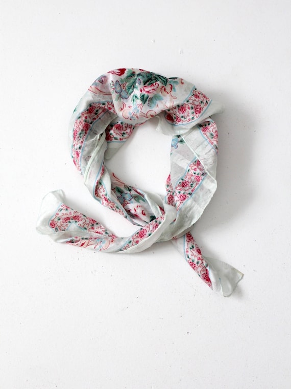 vintage silk scarf, floral hair scarf, silk headsc