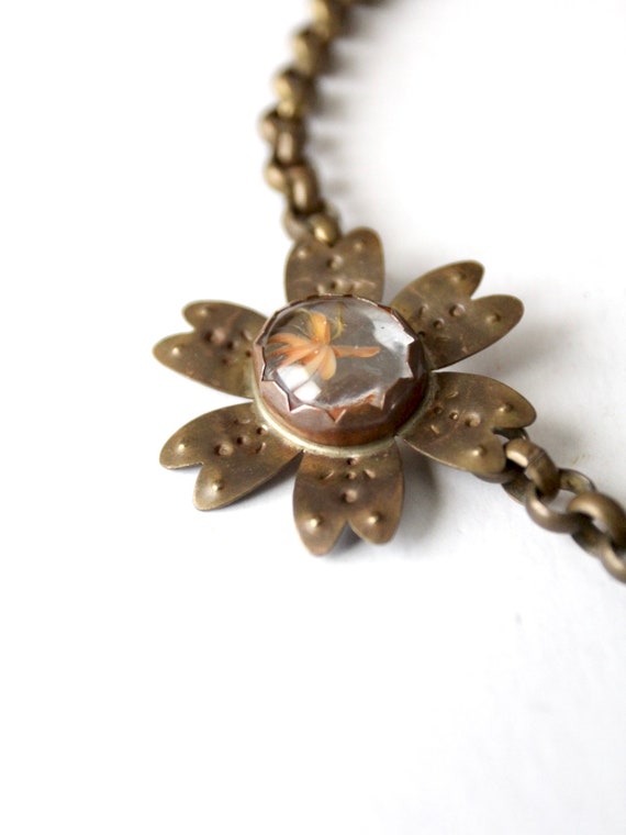 vintage brutalist brass floral necklace - image 6