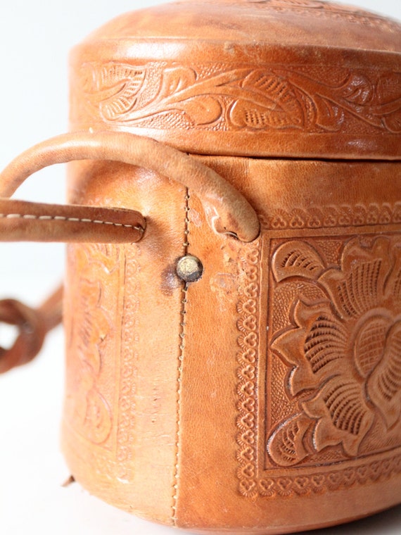 vintage 50s tooled leather pillbox handbag - image 6