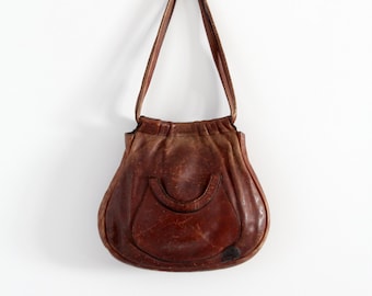 vintage 70s leather purse,  brown shoulder bag