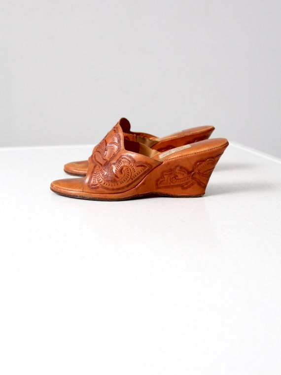 vintage 1950s tooled leather wedges, southwestern… - image 6