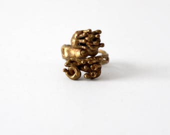 70s brutalist bronze ring, vintage jewelry