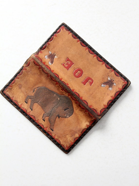 vintage 70s bison tooled leather wallet - image 7