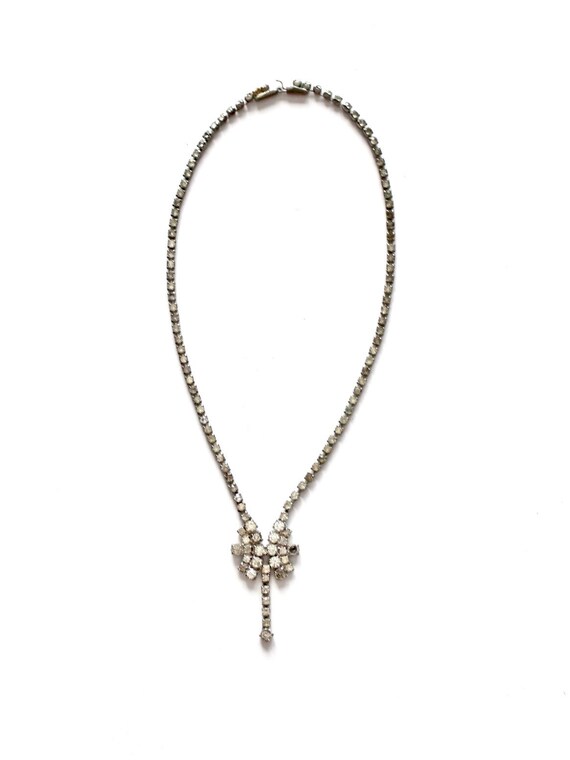 Pendentif Vintage Grosse Goutte Strass - Métal Argenté - Occasion
