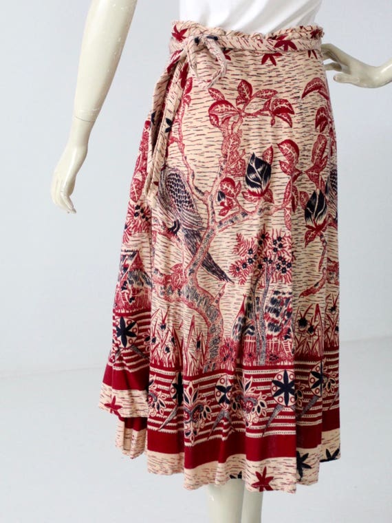 1970s vintage boho bird print cotton wrap skirt - image 3