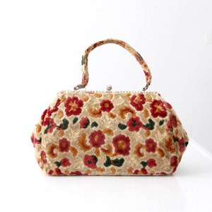 vintage 60s floral carpet bag purse
