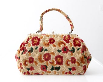 vintage 60s floral carpet bag purse