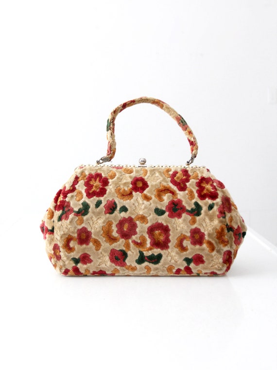 vintage 60s floral carpet bag purse