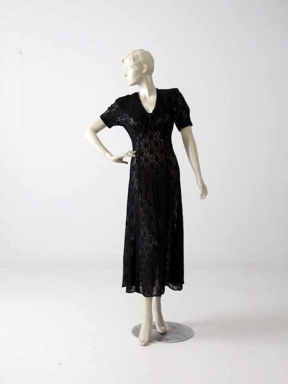 70s lace maxi dress, vintage long black dress