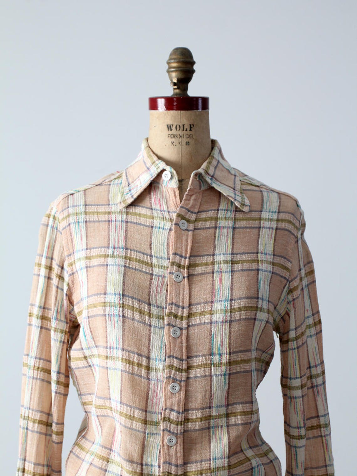 Vintage 70s gauze cotton shirt plaid button down | Etsy