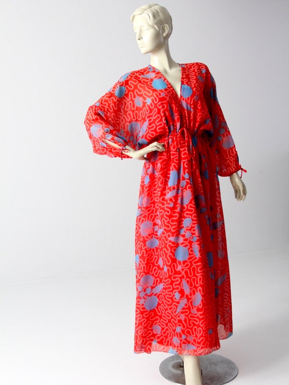 1970s Zandra Rhodes dress, boho print red maxi dr… - image 3