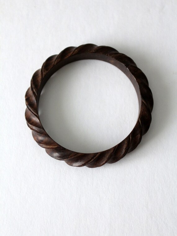 vintage carved wood bangle bracelet - image 6