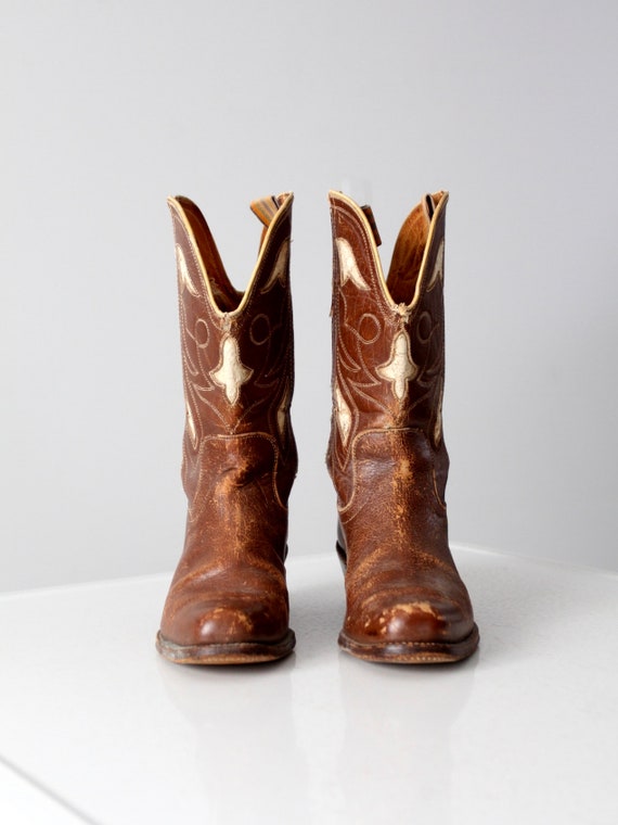 vintage Pee Wee cowboy boots, brown leather inlay… - image 3