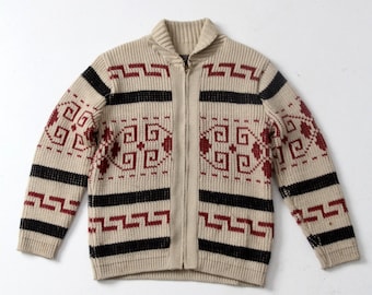 1970s Pendleton Zip up Sweater, Vintage Cowichan Style Knit Jacket