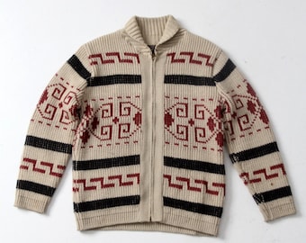 1970er Pendleton Zip Up Pullover, Vintage Cowichan Style Strickjacke