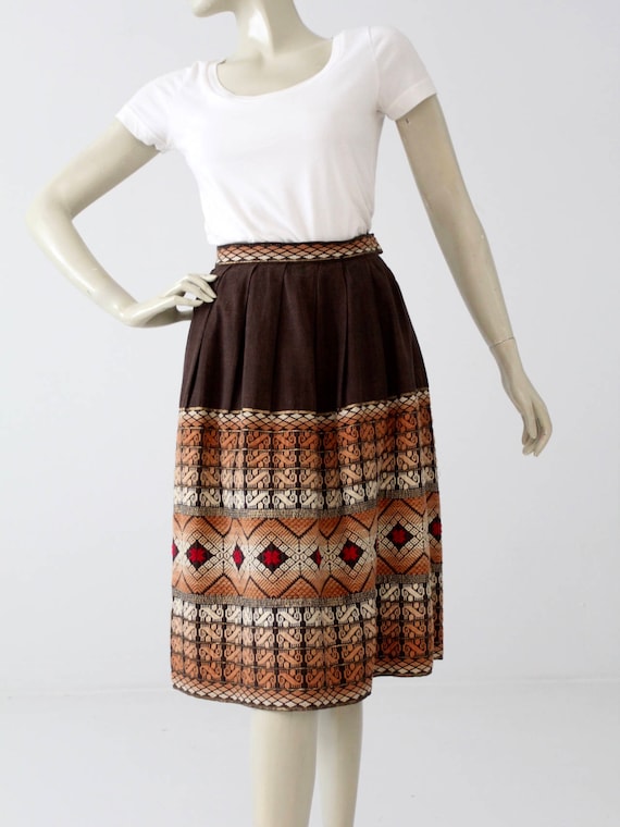 vintage embroidered skirt, brown boho southwest s… - image 2