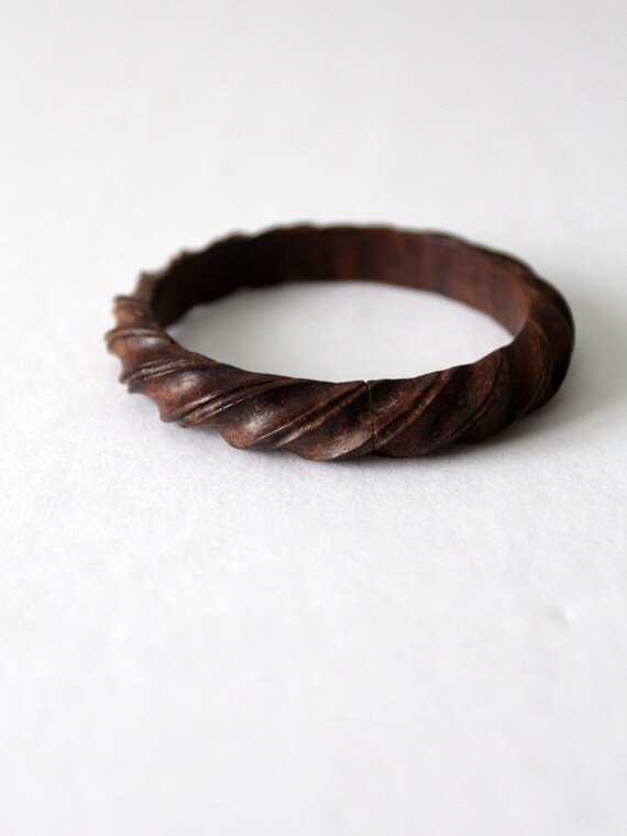 vintage carved wood bangle bracelet - image 4