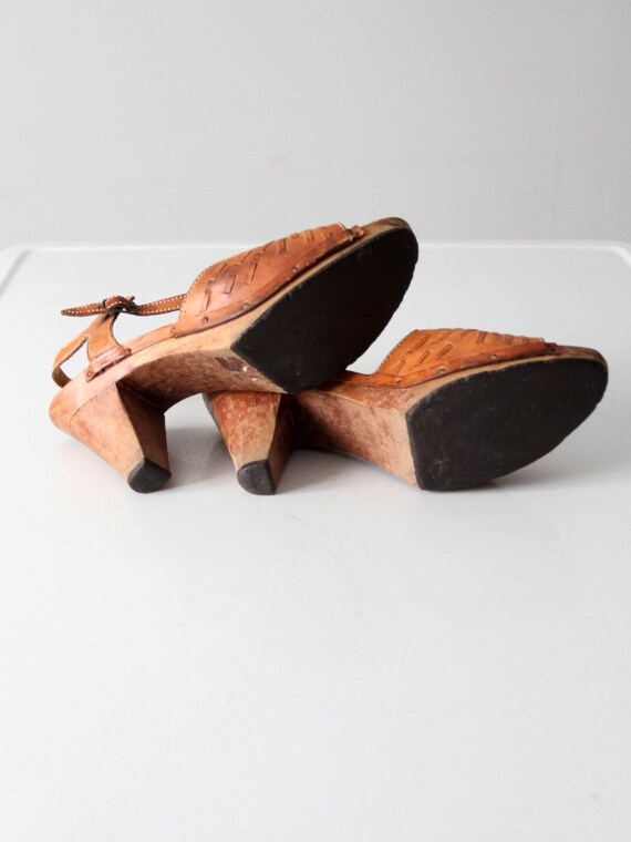 vintage 70s wood leather sandals - image 7