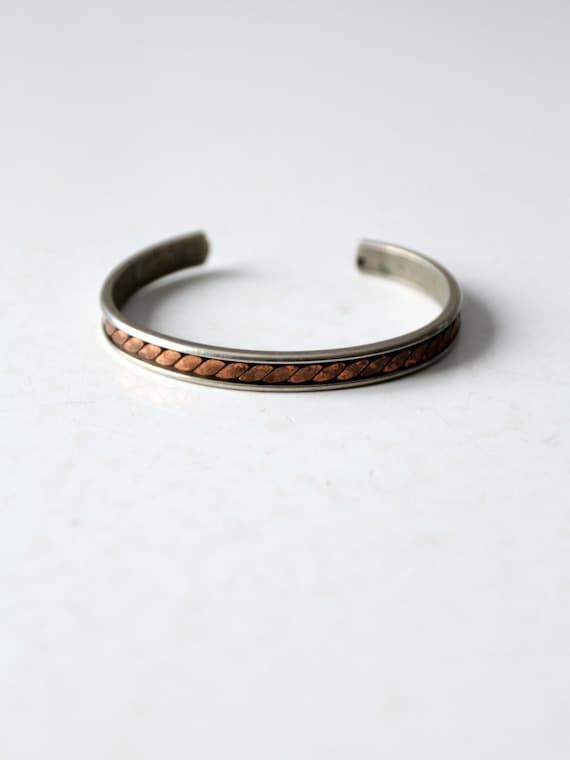 vintage copper mixed metal cuff bracelet - image 6