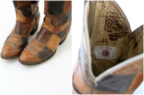 Botines de cuero miel de 1970 // Talla 9 a 9.5 // Botas marrones de punta redonda de media pantorrilla // Vintage Hippie Boho Cream Tan Short Boots Made In Spain Zapatos Zapatos para mujer Botas 