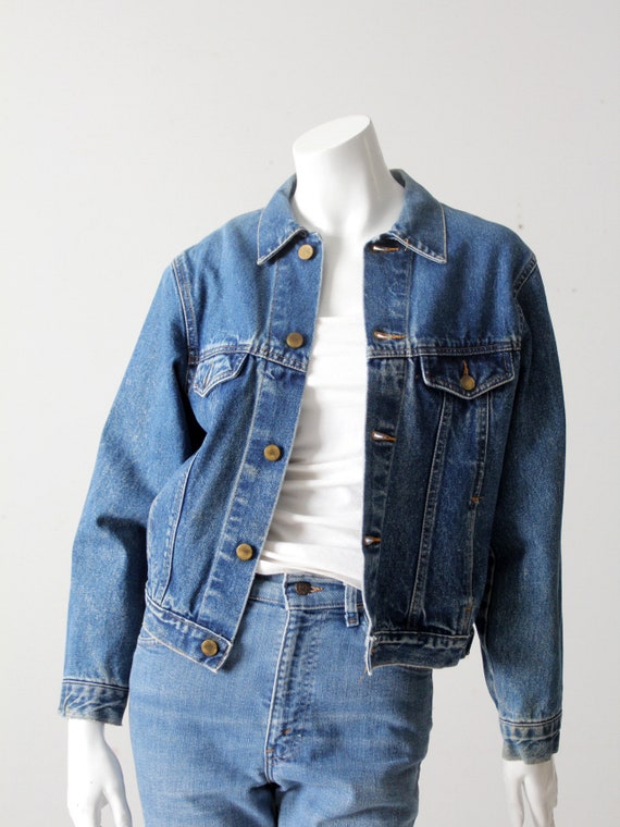 1970s denim jacket, small jean jacket, dark wash d