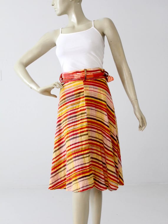 1970s gauze cotton wrap skirt, striped wrap around