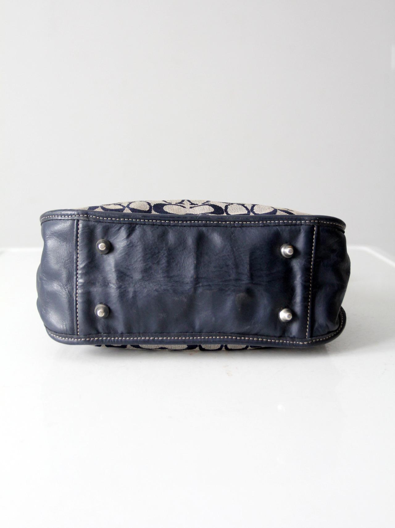Vintage Coach Signature C Monogram Navy Blue Leather Trim