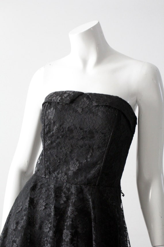 vintage 90s black lace strapless dress - image 4