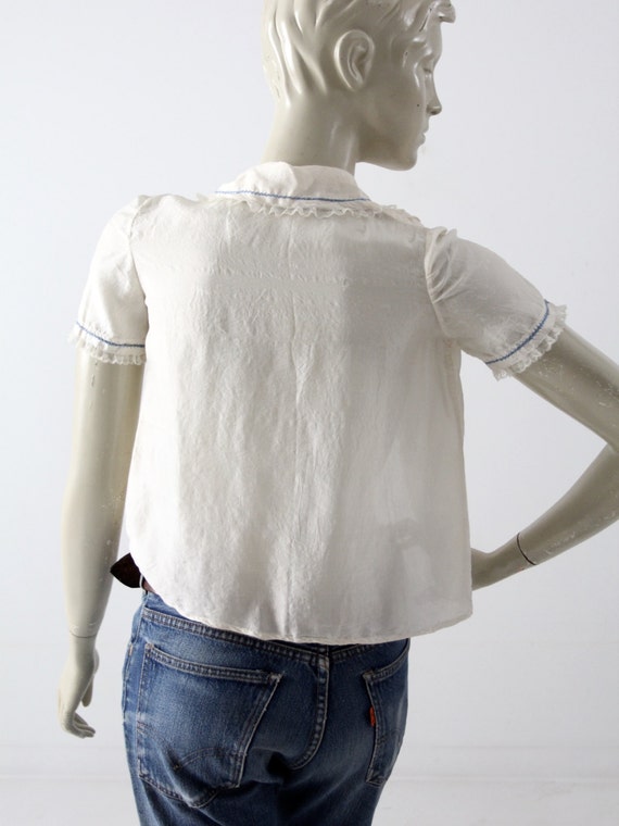 1920s silk blouse, cream pin tuck lace button up … - image 5