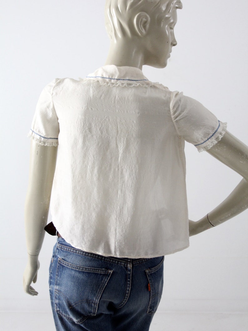 1920s Silk Blouse, Cream Pin Tuck Lace Button up Top Xs - Etsy