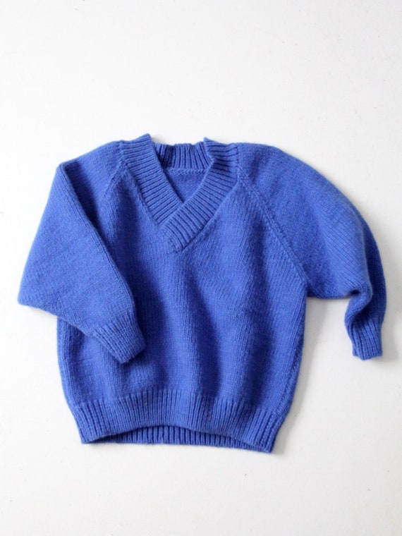 vintage hand knit sweater, blue chunky knit pullo… - image 1