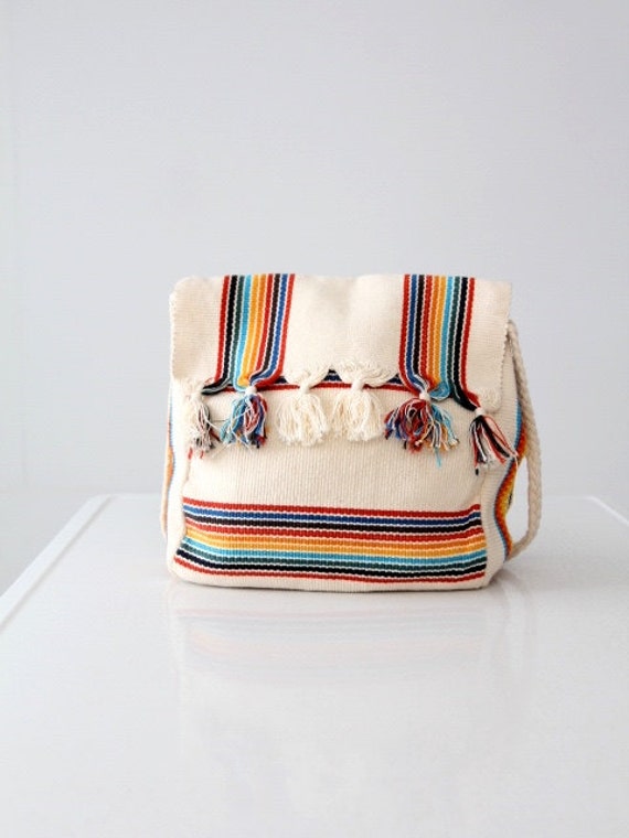 1980s striped woven cotton shoulder bag, vintage … - image 3